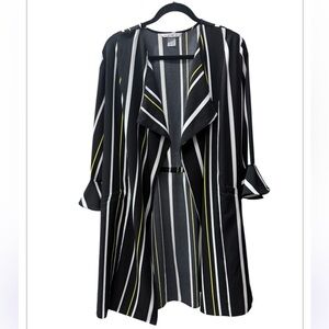 Peter Nygard Flowy Striped Elevated Duster Kimono 3/4 Bell Sleeves Pockets
